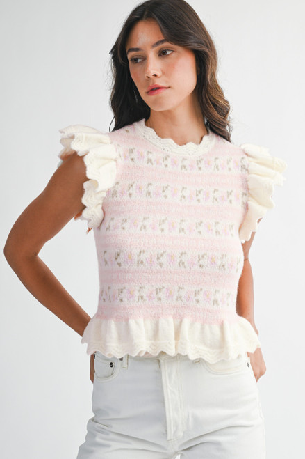 "Maggie" Ruffled Sweater Top (Pink)