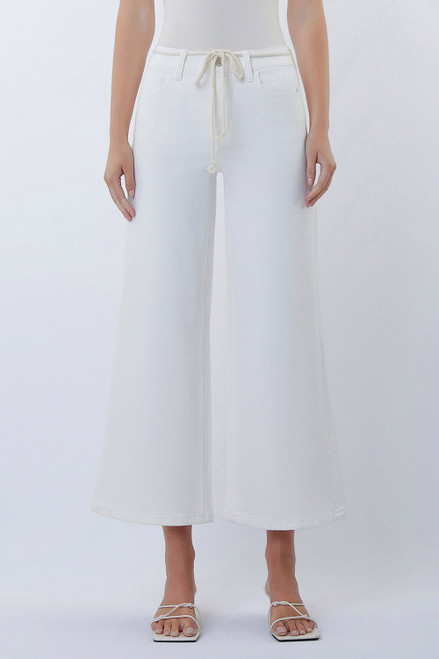 "Olivia" Drawstring Wide Leg Jeans (White)