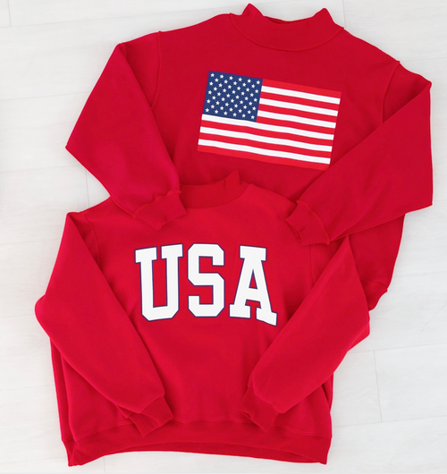 "USA" Reversible Mockneck Pullover (Red)