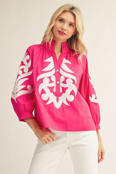 "Hayden" Top (Hot Pink/White)