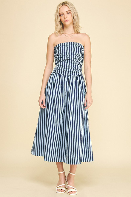 "Halsey" Striped Midi Dress (Navy/Blue)
