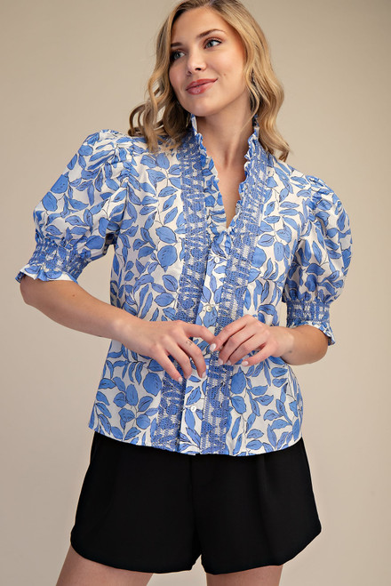 "Emma" Floral Top (Blue)