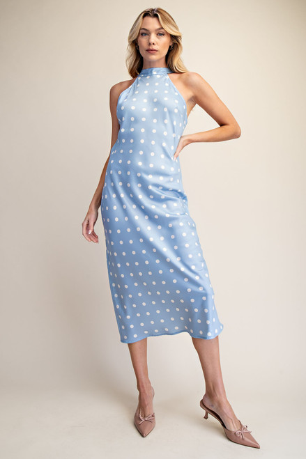 "Payt" Polka Dot Midi Dress (Dusty Blue)