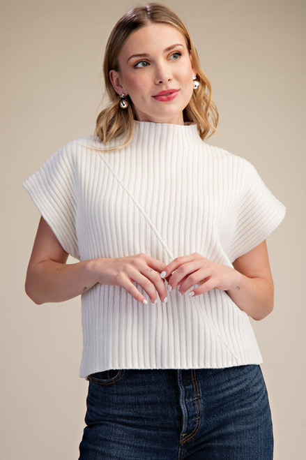 "Kinley" Ribbed Sweater Top (White)