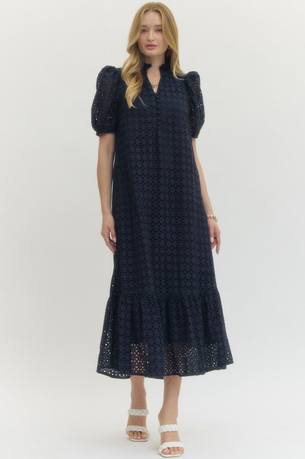 "Sydney" Eyelet Midi Dress (Navy)