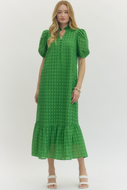"Sydney" Eyelet Midi Dress (Green)