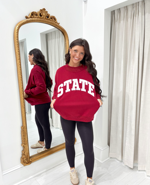 "State: Embroidered Sweatshirt (Maroon)