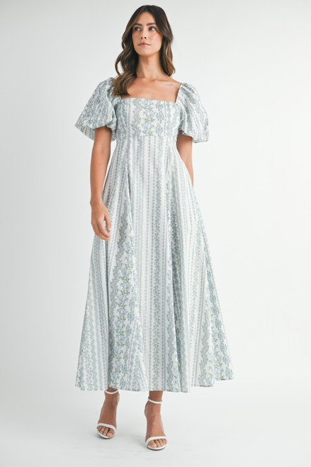 "Brynn" Floral Midi Dress (Blue)