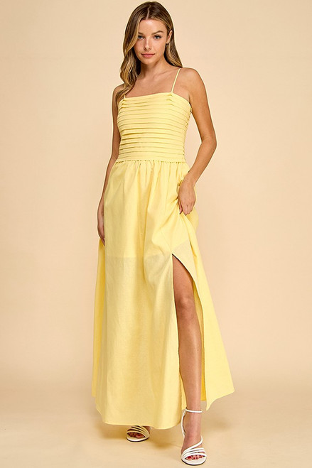 "Callie"  Ruched Dress (Lemon Yellow)