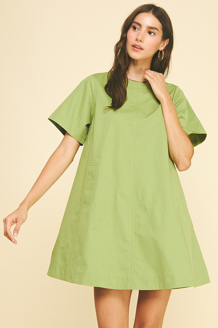 "Hallie" Mini Tunic Dress (Matcha Green)