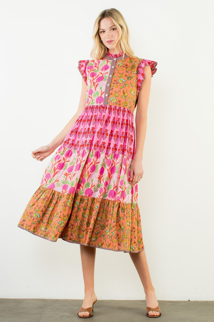 "Lettie" Patchwork Midi Dress (Multi)