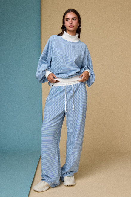 "Addison" Mockneck Set (Blue Stripe)