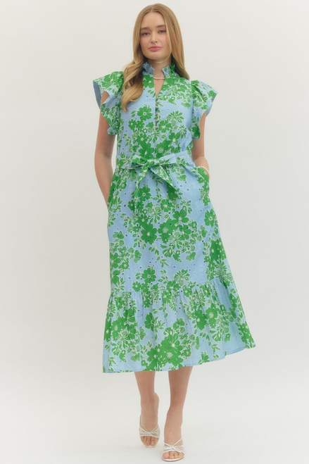 "Andi" Eyelet Midi Dress (Blue/Green)