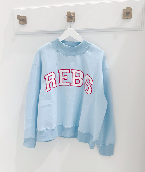 "Rebs" Powder Blue Mockneck (Red/White)