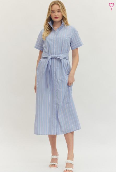 "Carlie" Midi Dress (Blue Stripes)