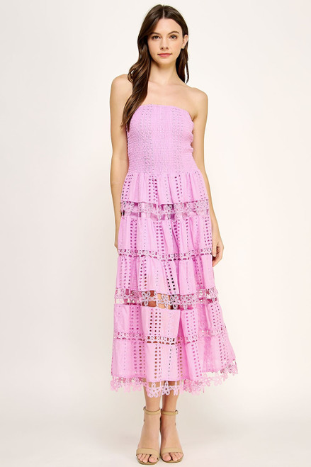 "Maggie" Eyelet Tube Dress (Lavender Pink)