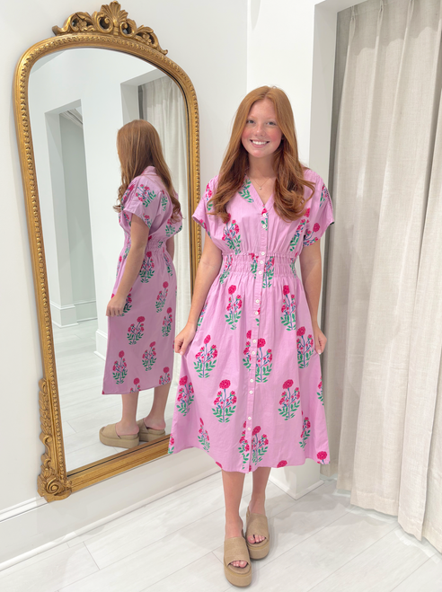 "Anniston" Midi Dress (Pink Floral)