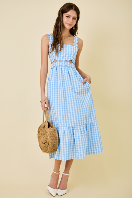 "Amelia" Midi Dress (Blue Gingham)