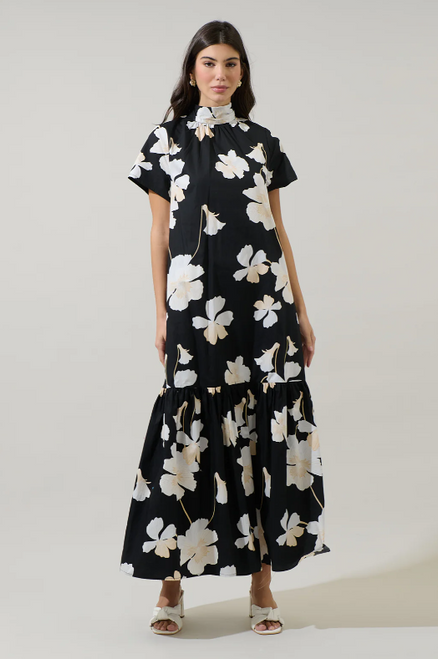 "Leslie" High Neck Maxi Dress (Black Mix)