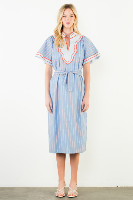 "Oxford" Midi Dress (Blue/Red Mix)