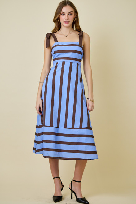 "Madyson" Striped Midi Dress (Blue/Brown)