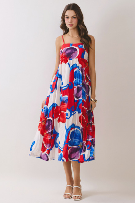 "Davis" Abstract Midi Dress (Red/Blue)