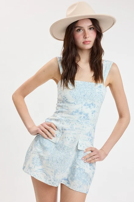 "Harley" Mini Dress (Blue Toile)