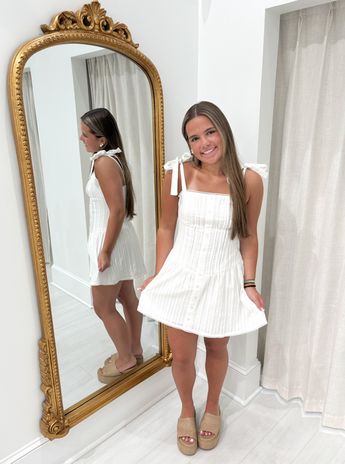 "Marge" Detailed Dress (White)