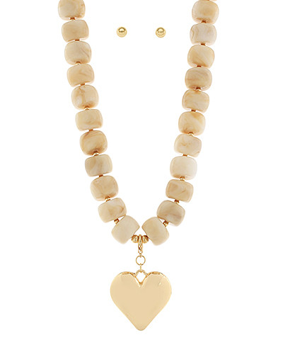 Bold Heart & Acrylic Bead Necklace