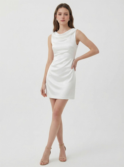 "Ruth" Draped Cowl  Neck Dress (White)