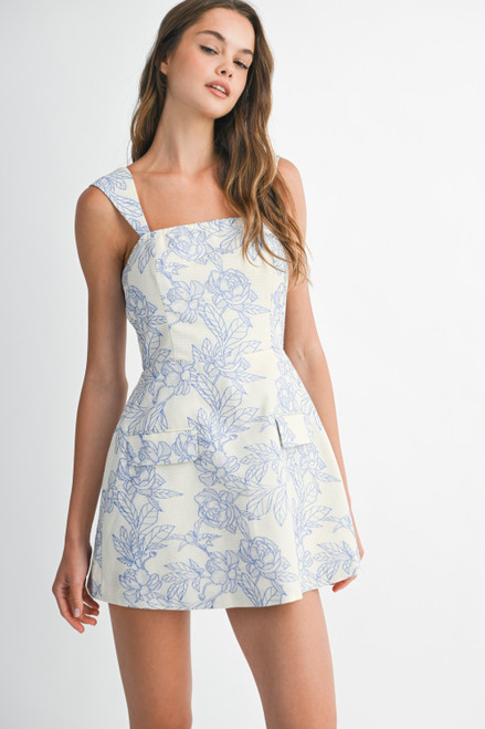 "Julie" Jacquard Floral Dress (Blue) 