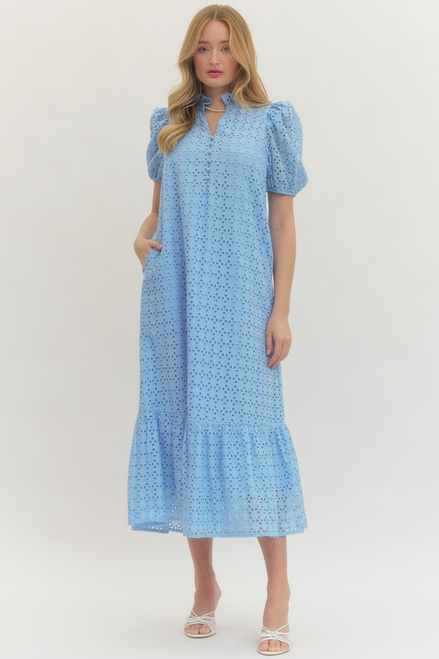 "Shelly" Eyelet Midi Dress (Blue)