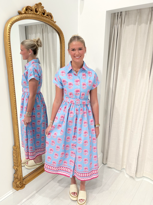 "Avery" Floral Midi Dress (Blue)