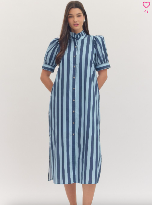 "Jamie" Striped Midi Dress (Blue/Navy)