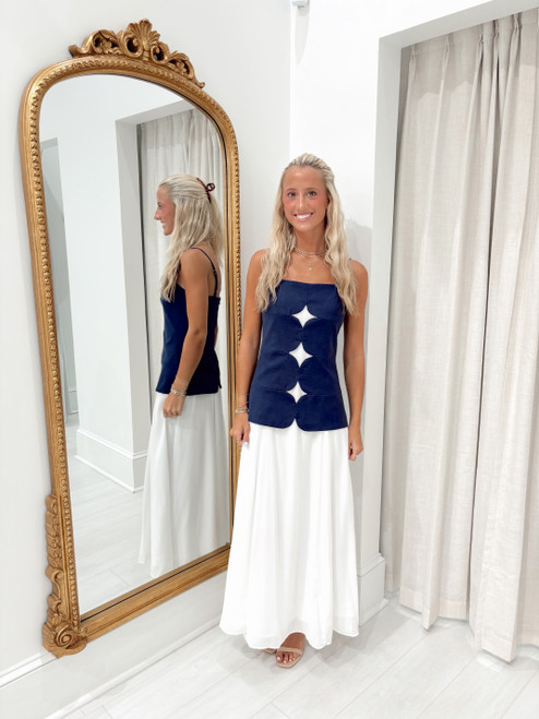 "Julie" Cut Out Maxi Dress (Navy/White)