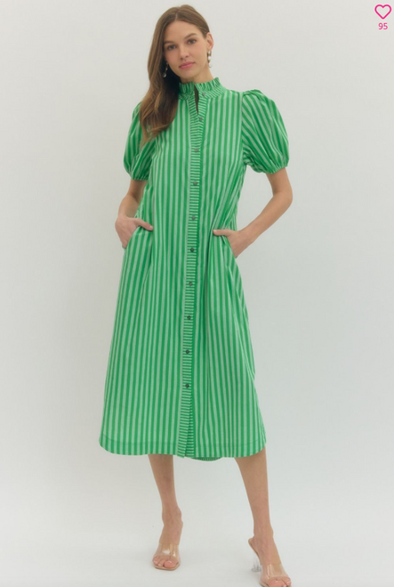 "Evans" Striped Midi Dress (Green)