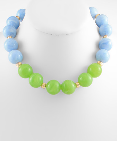 Large Beaded Necklace Blue Green