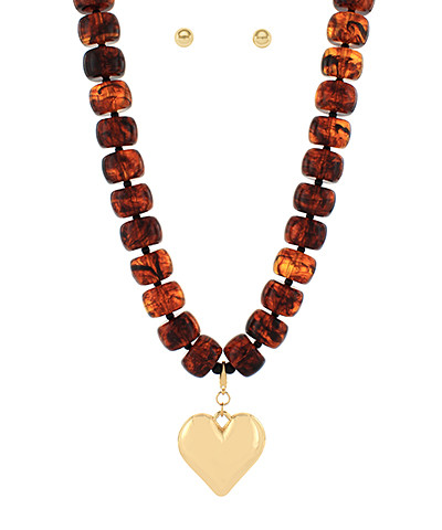 Tortoise Bead And Heart Neckkace