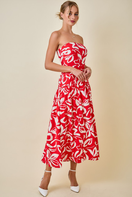 "Camille" Midi Dress (Red/White)