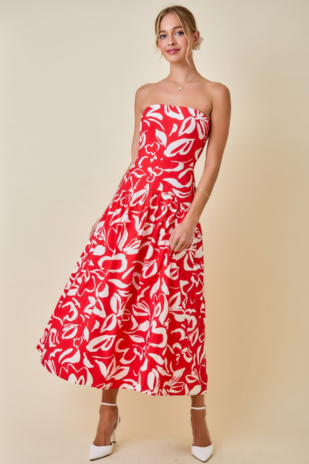 "Camille" Midi Dress (Red/White)
