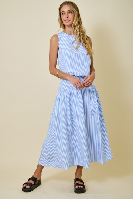 "Ella" Striped Skirt Set (Blue)