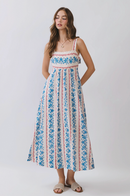 "Lindley" Midi Dress (Red/Blue Mix)