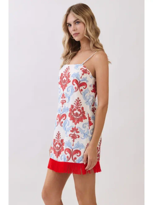 "Cece" Mini Fringe Dress (Red/Blue)