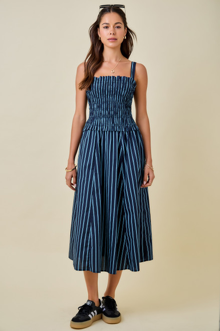 "Charlie" Striped Midi Dress (Navy/Blue)