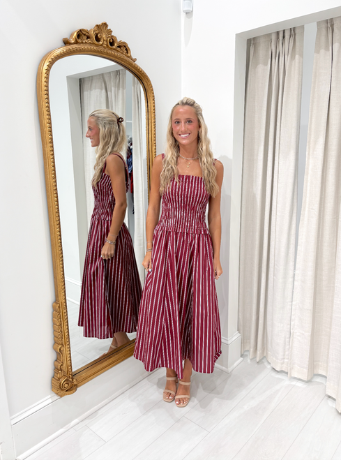 "Charlie" Striped Midi Dress (Maroon)
