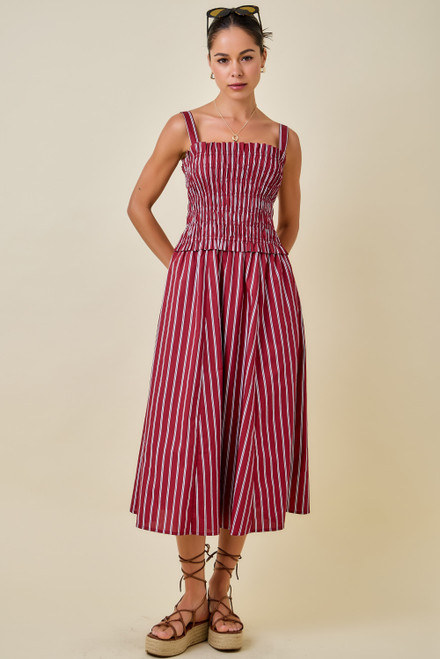 "Charlie" Striped Midi Dress (Maroon)