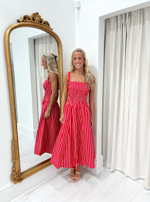 "Charlie" Striped Midi Dress (Red)