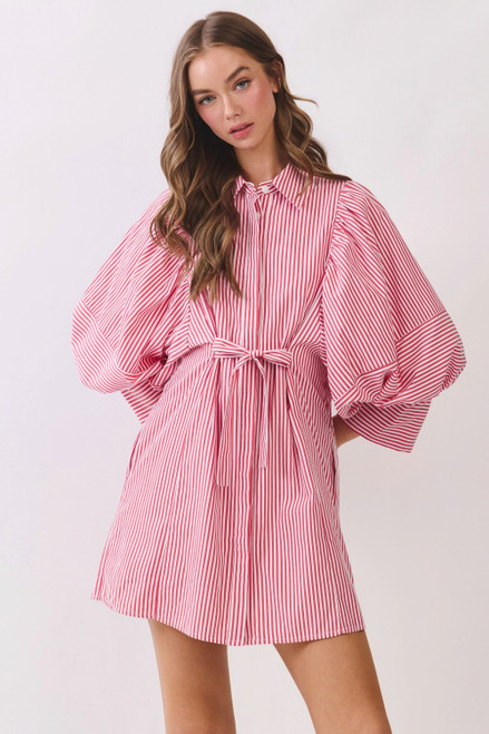 "Monica" Striped Dress (Red)