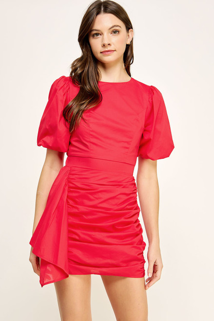 "Viola" Puff Sleeve Dress (Red)