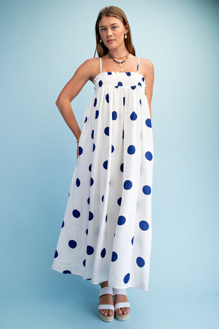 "Kennedy" Polka Dot Midi Dress (Navy)